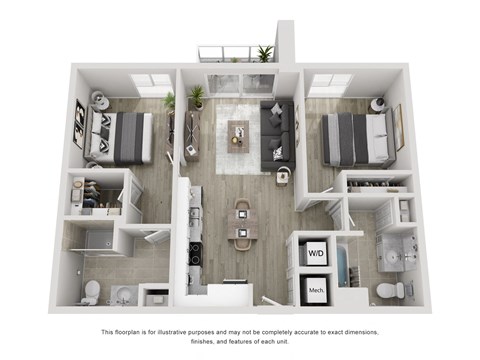 Floor plan for 2 beds, 2 baths, 895 sqft